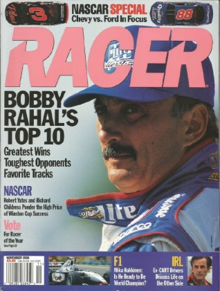 RACER MAGAZINE 1998 NOV - NASCAR FORD vs CHEVY, HAKKINEN, RAHALs GREATEST